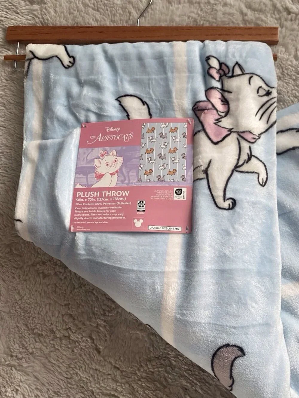 Disney The Aristocats Marie Toulouse & Berlioz Blue Soft Throw Blanket 50”x70”